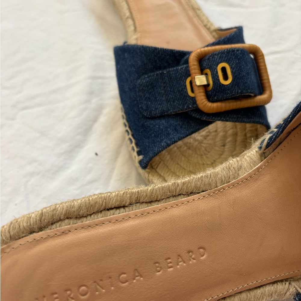 Veronica Beard Blue Denim Espadrille Slides with Buckle 10M - Picture 2 of 6